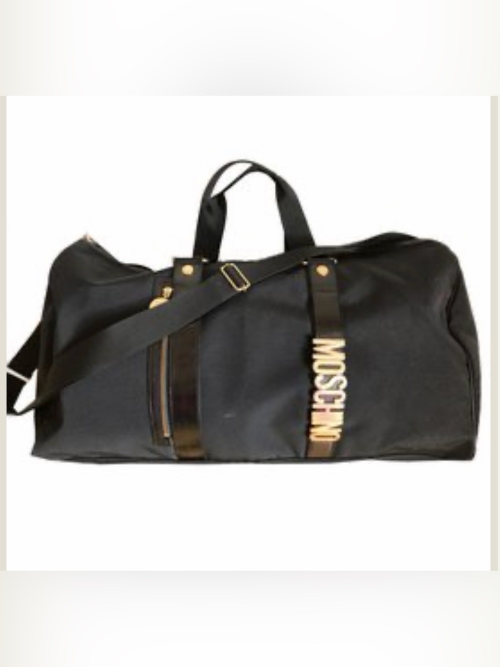 Moschino Black Duffel Bag with Gold Logo Hardware